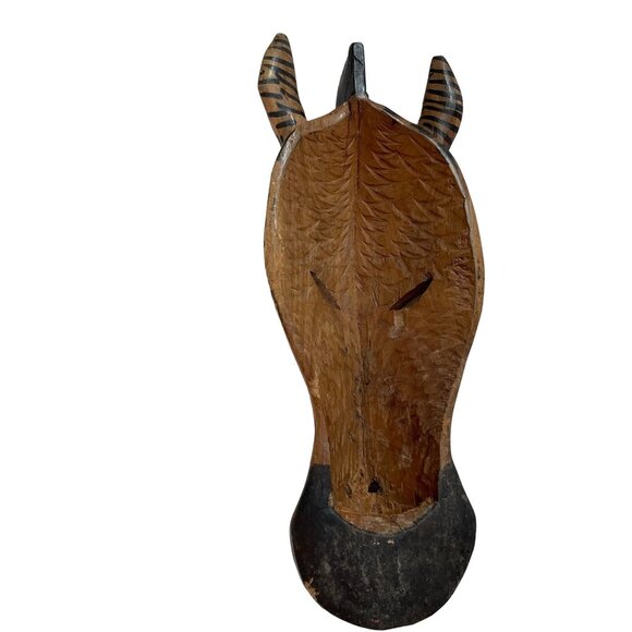 Large Tribal Mask Giraffe Authentic African Hand Wood Carved Hand Painted u - Picture 7 of 11